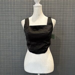 wild fable Black Textured Square-Neck Crop Top